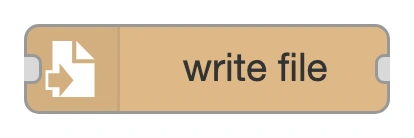 The file node in write mode in the Node-RED palette
