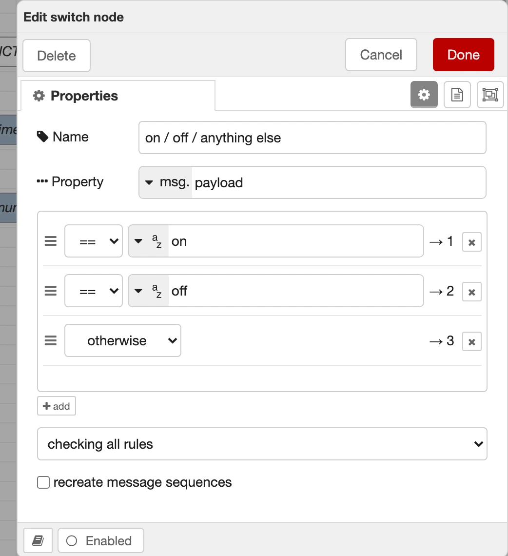 Configuring the switch node rules