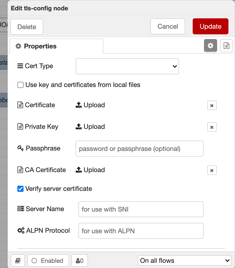 The TLS configuration node
