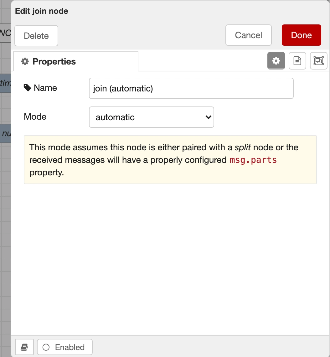 Configuring the join node in automatic mode